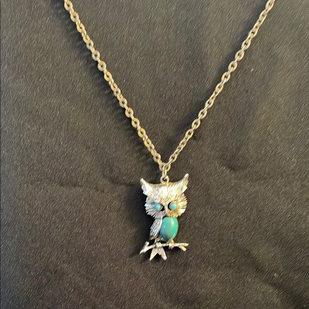 Charming Silver and Blue Owl Necklace with Intricate Details